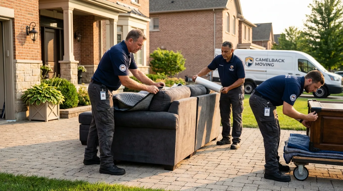Large estate moving crew wrapping furniture in Sanford, ME